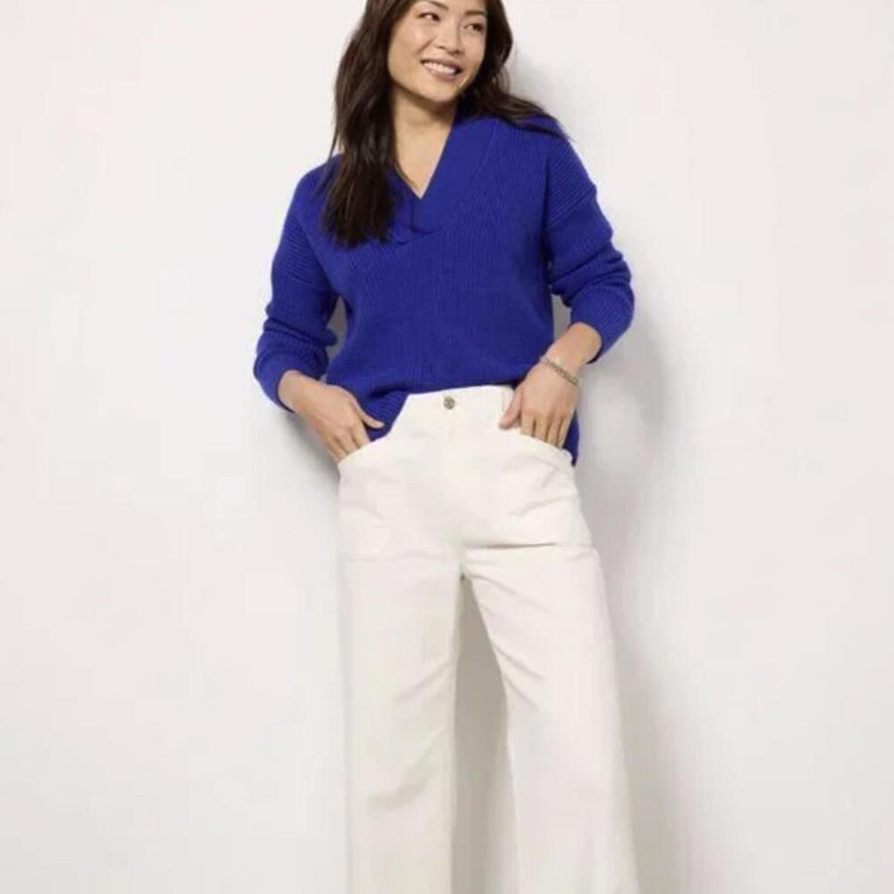 Evereve Cobalt Blue Chunky Knit Long Sleeve V-Neck Sweater - Size - XS